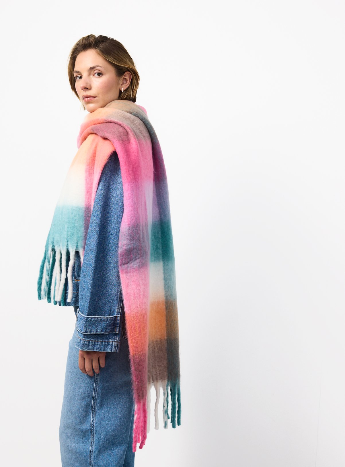Multi Checked Heavyweight Fringe Scarf One Size - Image 1 thumbnail
